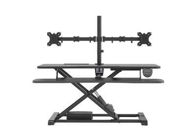 Rocelco 37.4"W 5"-20"H Electric Standing Desk Converter with ACUSB Charger Dual Monitor Mount, Black (R EDRB-DM2)