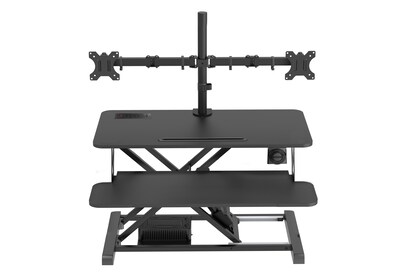 Rocelco 37.4"W 5"-20"H Electric Standing Desk Converter with ACUSB Charger Dual Monitor Mount, Black (R EDRB-DM2)