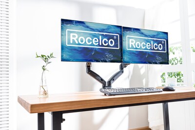 Rocelco Adjustable Dual Monitor Arm Mount, Premium Gas Spring for 32 Screens, Black (R MA2)