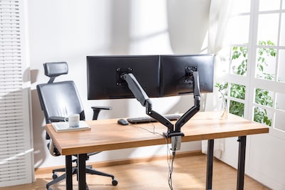 Rocelco Adjustable Dual Monitor Arm Mount, Premium Gas Spring for 32" Screens, Black (R MA2)