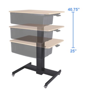 Rocelco 28"W 26"-41"H Adjustable Mobile School Standing Desk with Book Box, Wood Grain (R MSD-28-BB)