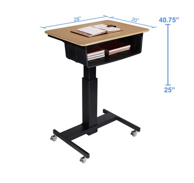 Rocelco 28"W 26"-41"H Adjustable Mobile School Standing Desk with Book Box, Wood Grain (R MSD-28-BB)