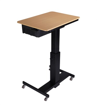 Rocelco 28"W 26"-41"H Adjustable Mobile School Standing Desk with Book Box, Wood Grain (R MSD-28-BB)