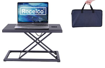 Rocelco 19W 1-15H Portable Small Standing Desk Converter with Carry Bag, Black (R PDRB)