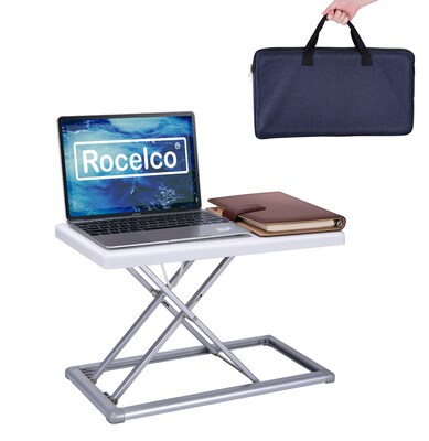 Rocelco 19W Portable Small Standing Desk Converter with Carry Bag, White (R PDRW)
