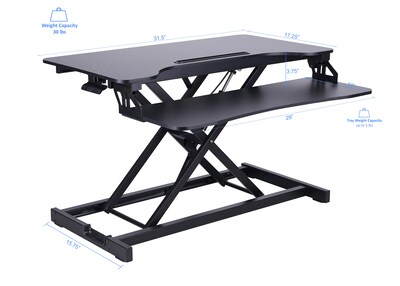 Rocelco 31.5"W 4"-20"H Adjustable Standing Desk Converter with Standing Mat, Black (R VADRB-MAFM)