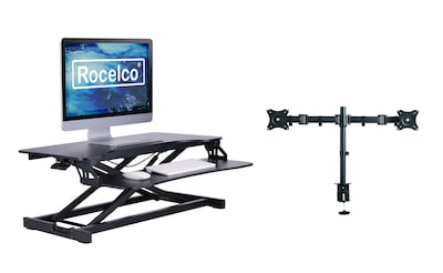 Rocelco 31.5W 4-20H Adjustable Standing Desk Converter with Dual Monitor Mount, Black (R VADRB-DM