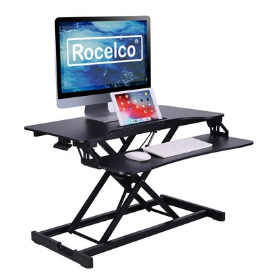 Rocelco 31.5"W 4"-20"H Adjustable Standing Desk Converter with Standing Mat, Black (R VADRB-MAFM)