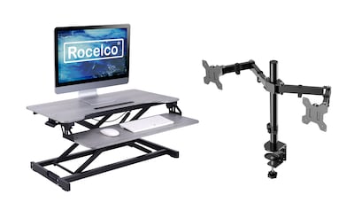 Rocelco VADR 31W Rectangular 4-20H Adjustable Steel Standing Desk Converter, Gray (R VADRG-DM2)