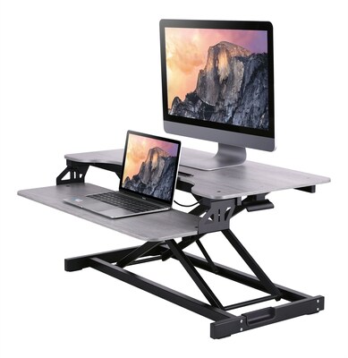 Rocelco 31.5"W 4"-20"H Adjustable Steel Standing Desk Converter with Dual Monitor Mount, Gray (R VADRG-DM2)