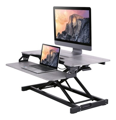 Rocelco 31.5"W 4"-20"H Adjustable Steel Standing Desk Converter with Standing Mat, Gray (R VADRG-MAFM)