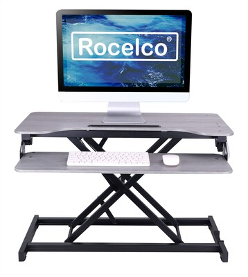 Rocelco 31.5"W 4"-20"H Adjustable Steel Standing Desk Converter with Dual Monitor Mount, Gray (R VADRG-DM2)