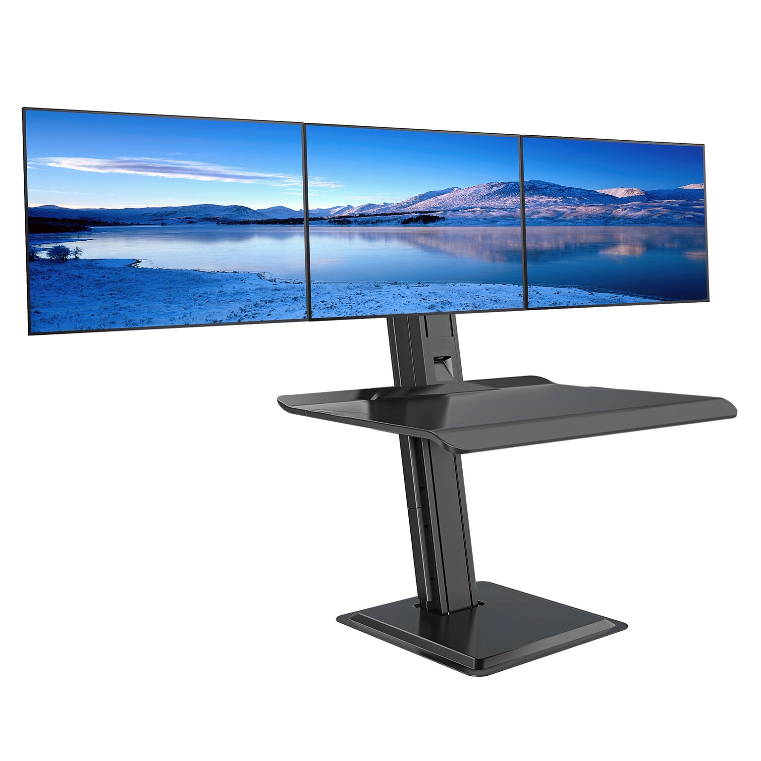 Rocelco 27W 1.5-19H Triple Monitor Standing Desk Converter with USB Charger, Black (R WS123)