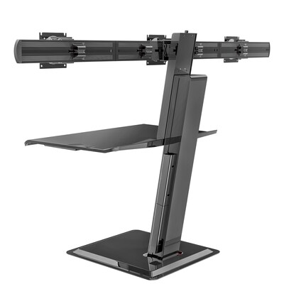 Rocelco 27"W 1.5"-19"H Triple Monitor Standing Desk Converter with USB Charger, Black (R WS123)