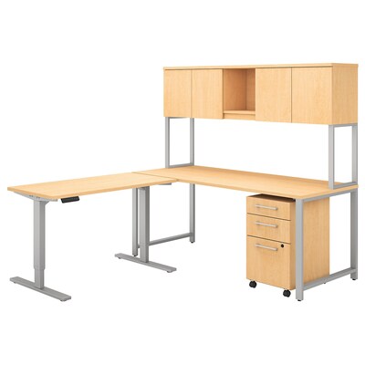 Bush Business Furniture 400 Series 72W L Shaped Desk with Adjustable Return, Hutch and Storage, Natural Maple (400S189AC)