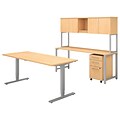 Bush Business Furniture 400 Series 72W x 30D Adjustable Desk with Credenza and Hutch, Natural Maple (400S193AC)