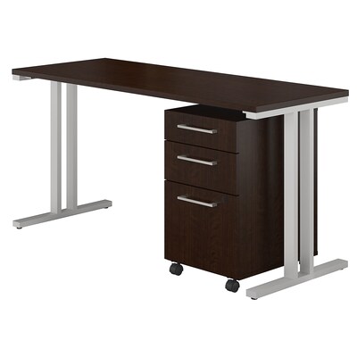 Bush Business Furniture 400 Series 60W x 24D Table Desk with 3 Drawer Mobile File Cabinet, Mocha Cherry (400S216MR)