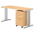 Bush Business Furniture 400 Series 60W x 24D Table Desk with 3 Drawer Mobile File, Natural Maple, Installed (400S216ACFA)