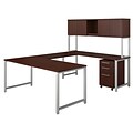 Bush Business Furniture 400 Series 72W U Shaped Table Desk with Hutch and Mobile File, Harvest Cherry, Installed (400S160CSFA)