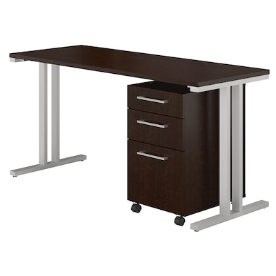 Bush Business Furniture 400 Series 60W x 24D Desk with Mobile File Cabinet, Mocha Cherry, Installed (400S216MRFA)