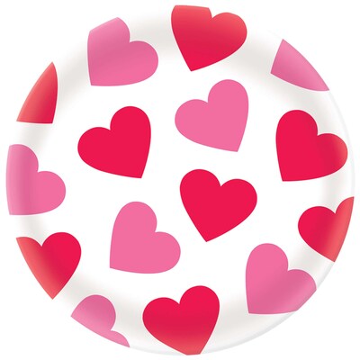 Amscan Hearts Valentines Day Round Platter, 13.5, Melamine, 4/Pack (430118)