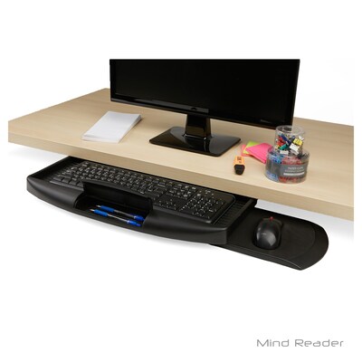 Mind Reader UNDKEYB-BLK Under Desk Keyboard Holder with Closable Writing Utensil Compartment, Black