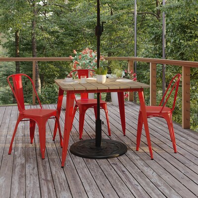 Flash Furniture Declan Indoor/Outdoor Dining Table with Umbrella Hole, 30", Brown Top and Red Base (JJT1461990BRRD)