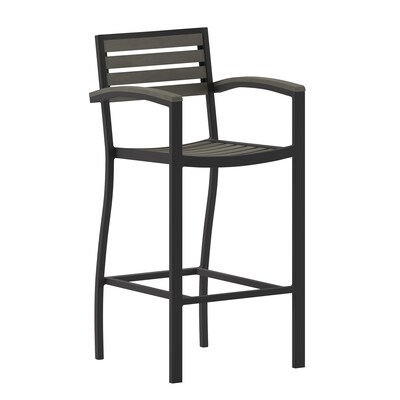 Flash Furniture Lark All-Weather Outdoor Bar Stool with Arms, Gray Wash (XUDGHW6036BARY)
