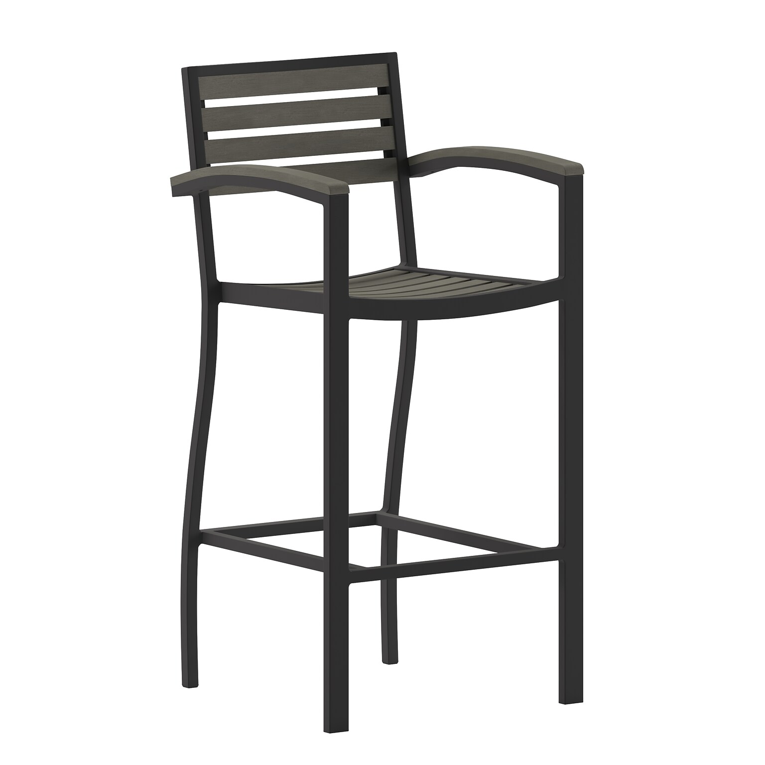 Flash Furniture Lark All-Weather Outdoor Bar Stool with Arms, Gray Wash (XUDGHW6036BARY)
