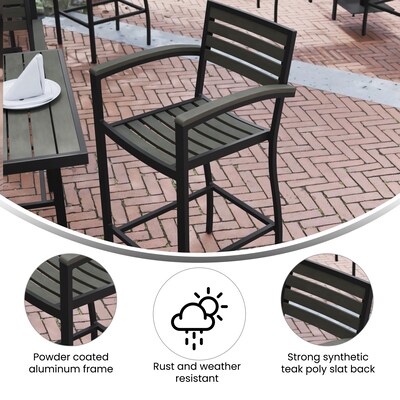 Flash Furniture Lark All-Weather Outdoor Bar Stool with Arms, Gray Wash (XUDGHW6036BARY)
