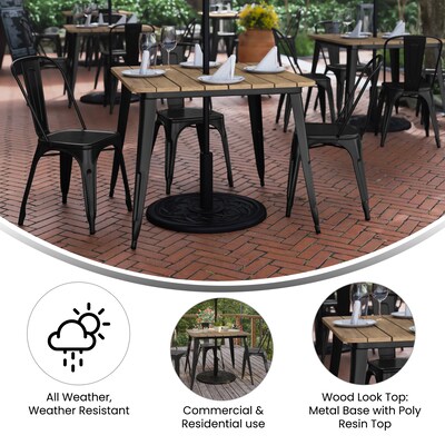 Flash Furniture Declan Indoor/Outdoor Dining Table with Umbrella Hole, 30", Brown Top and Black Base (JJT1461990BRBK)