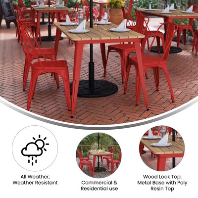 Flash Furniture Declan Indoor/Outdoor Dining Table with Umbrella Hole, 30", Brown Top with Red Base (JJT146120BRRD)