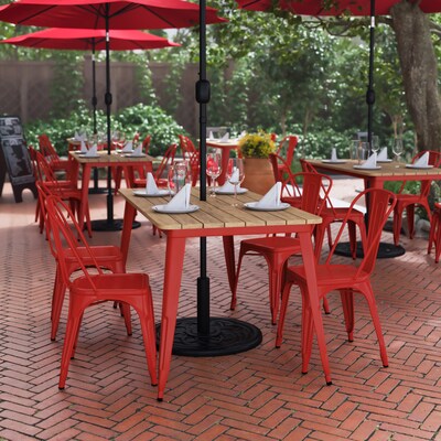 Flash Furniture Declan Indoor/Outdoor Dining Table with Umbrella Hole, 30", Brown Top with Red Base (JJT146120BRRD)