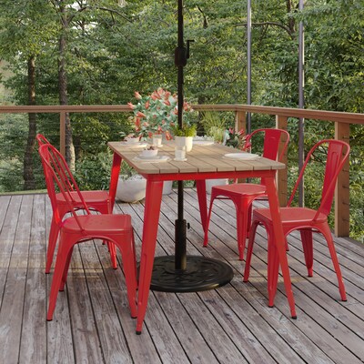 Flash Furniture Declan Indoor/Outdoor Dining Table with Umbrella Hole, 30", Brown Top with Red Base (JJT146120BRRD)