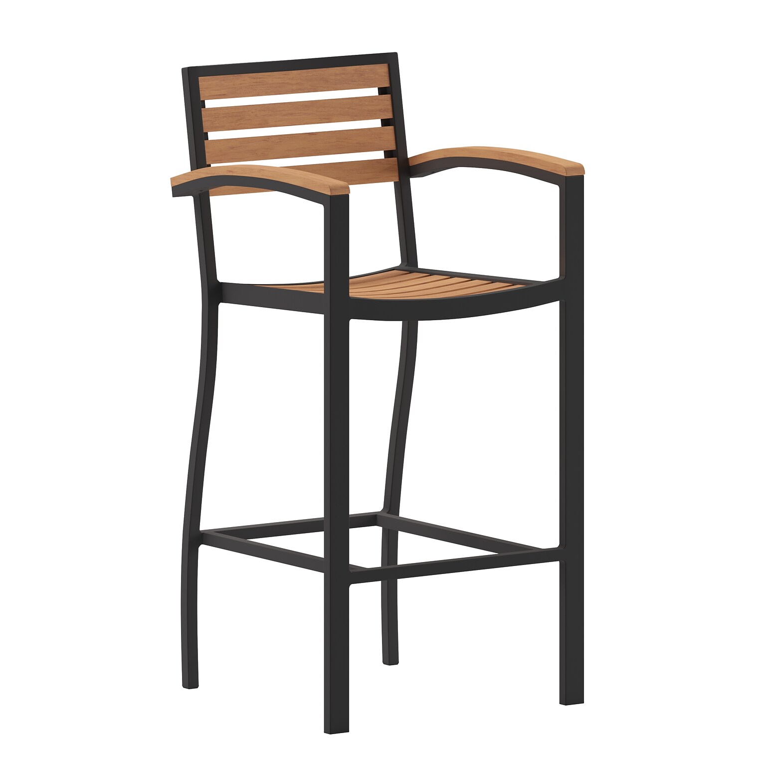 Flash Furniture Lark All-Weather Outdoor Bar Stool with Arms, Teak (XUDGHW6036BA)