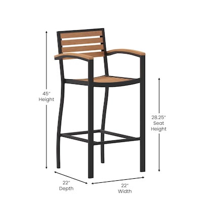 Flash Furniture Lark All-Weather Outdoor Bar Stool with Arms, Teak (XUDGHW6036BA)