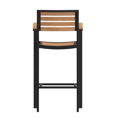 Flash Furniture Lark All-Weather Outdoor Bar Stool with Arms, Teak (XUDGHW6036BA)
