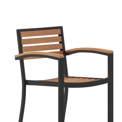Flash Furniture Lark All-Weather Outdoor Bar Stool with Arms, Teak (XUDGHW6036BA)