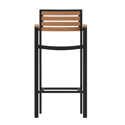Flash Furniture Lark All-Weather Outdoor Bar Stool with Arms, Teak (XUDGHW6036BA)