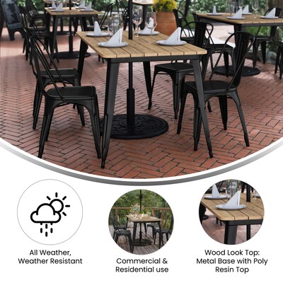 Flash Furniture Declan Indoor/Outdoor Dining Table with Umbrella Hole, 30", Brown Top with Black Base (JJT146120BRBK)