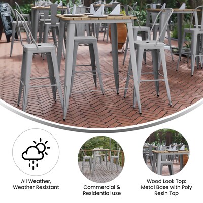 Flash Furniture Declan Indoor/Outdoor Bar Top Table, 42", Brown Top with Silver Base (JJT14619H80BRSL)