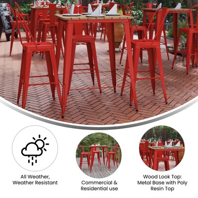 Flash Furniture Declan Indoor/Outdoor Bar Top Table, 42", Brown Top with Red Base (JJT14619H80BRRD)
