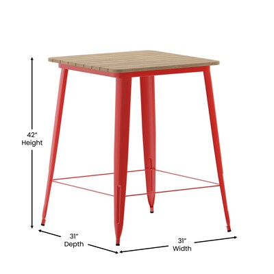 Flash Furniture Declan Indoor/Outdoor Bar Top Table, 42", Brown Top with Red Base (JJT14619H80BRRD)