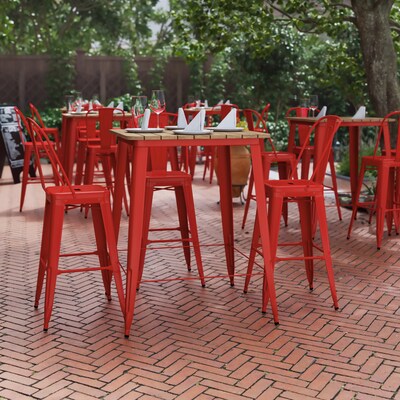 Flash Furniture Declan Indoor/Outdoor Bar Top Table, 42", Brown Top with Red Base (JJT14619H80BRRD)