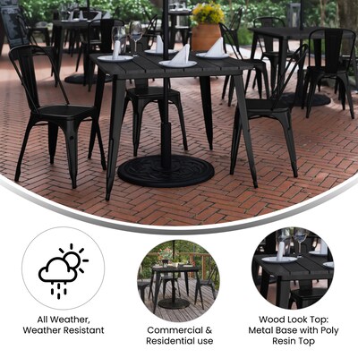 Flash Furniture Declan Indoor/Outdoor Dining Table with Umbrella Hole, 30", Black Top and Black Base (JJT1461990BKBK)