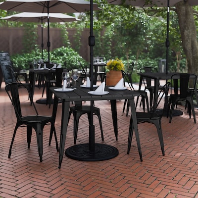 Flash Furniture Declan Indoor/Outdoor Dining Table with Umbrella Hole, 30", Black Top and Black Base (JJT1461990BKBK)