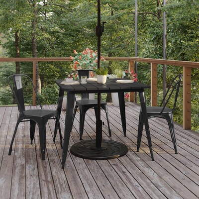 Flash Furniture Declan Indoor/Outdoor Dining Table with Umbrella Hole, 30", Black Top and Black Base (JJT1461990BKBK)