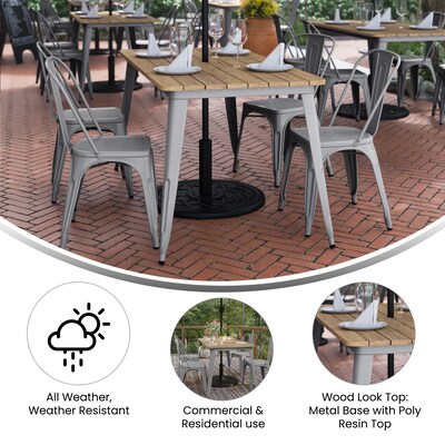 Flash Furniture Declan Indoor/Outdoor Dining Table with Umbrella Hole, 30", Brown Top with Silver Base (JJT146120BRSL)