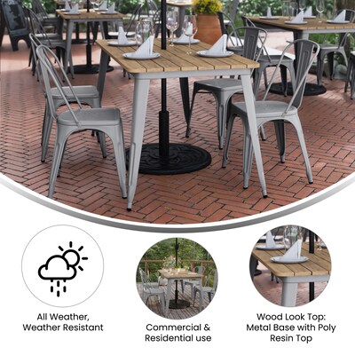 Flash Furniture Declan Indoor/Outdoor Dining Table with Umbrella Hole, 30", Brown Top with Silver Base (JJT146120BRSL)