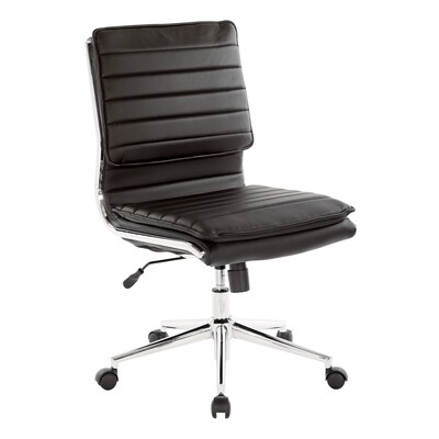 Office Star Pro-Line II Black Faux Leather Armless Mid-Back Managers Chair with Chrome Finish Arms and Base (SPX23592C-U6)